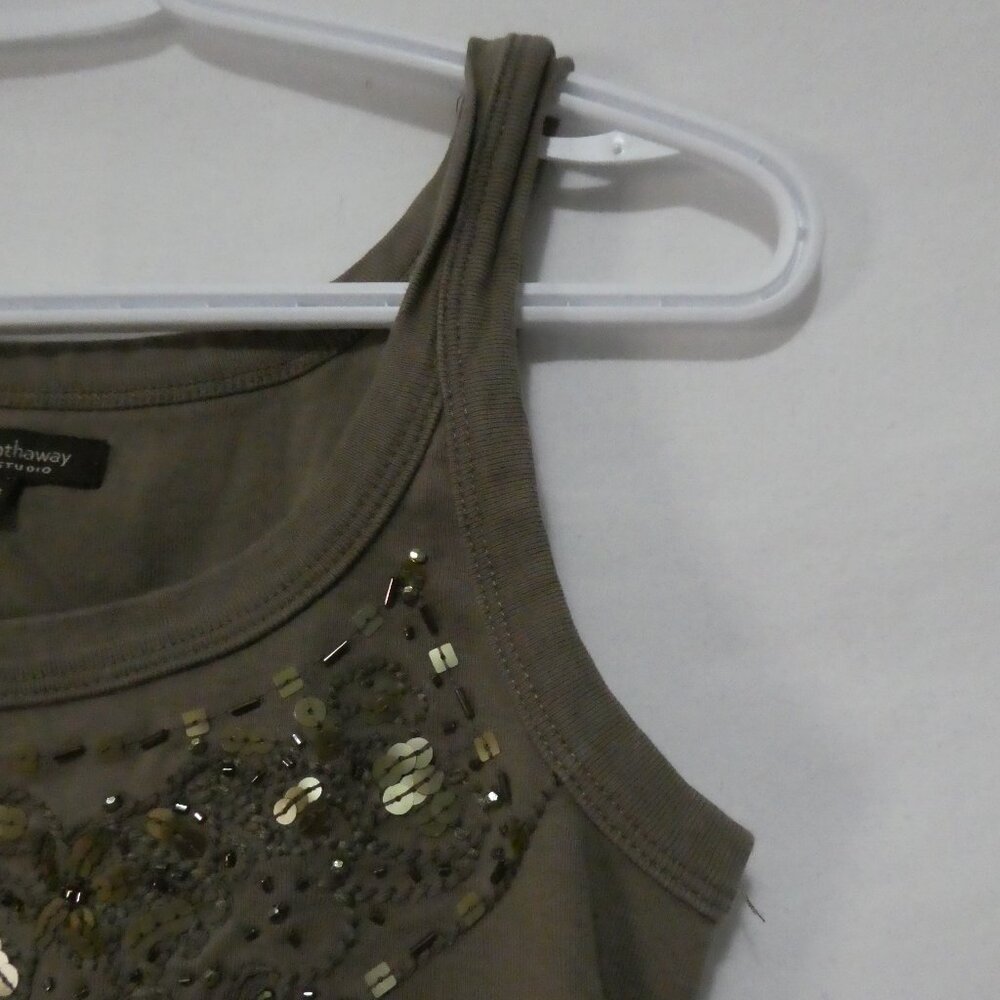 LADY HATHAWAY DESIGN STUDIO | large | Olive Green Embellished  Cotton Tank Top - Picture 5 of 12